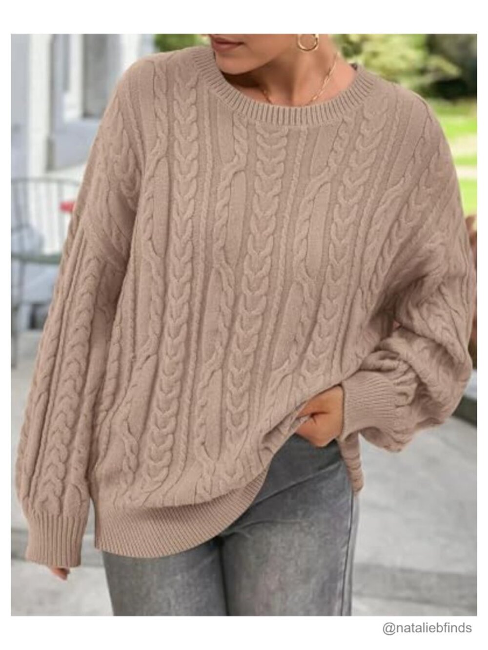 Oversized Chunky Cable Knit Sweater Women Crewneck Pullover - Picture 5 of 6
